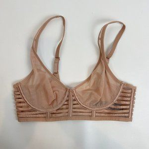 NWOT Victorias Secret 32C Luxe Unlined Mesh Full Coverage Plunge Bra Beige